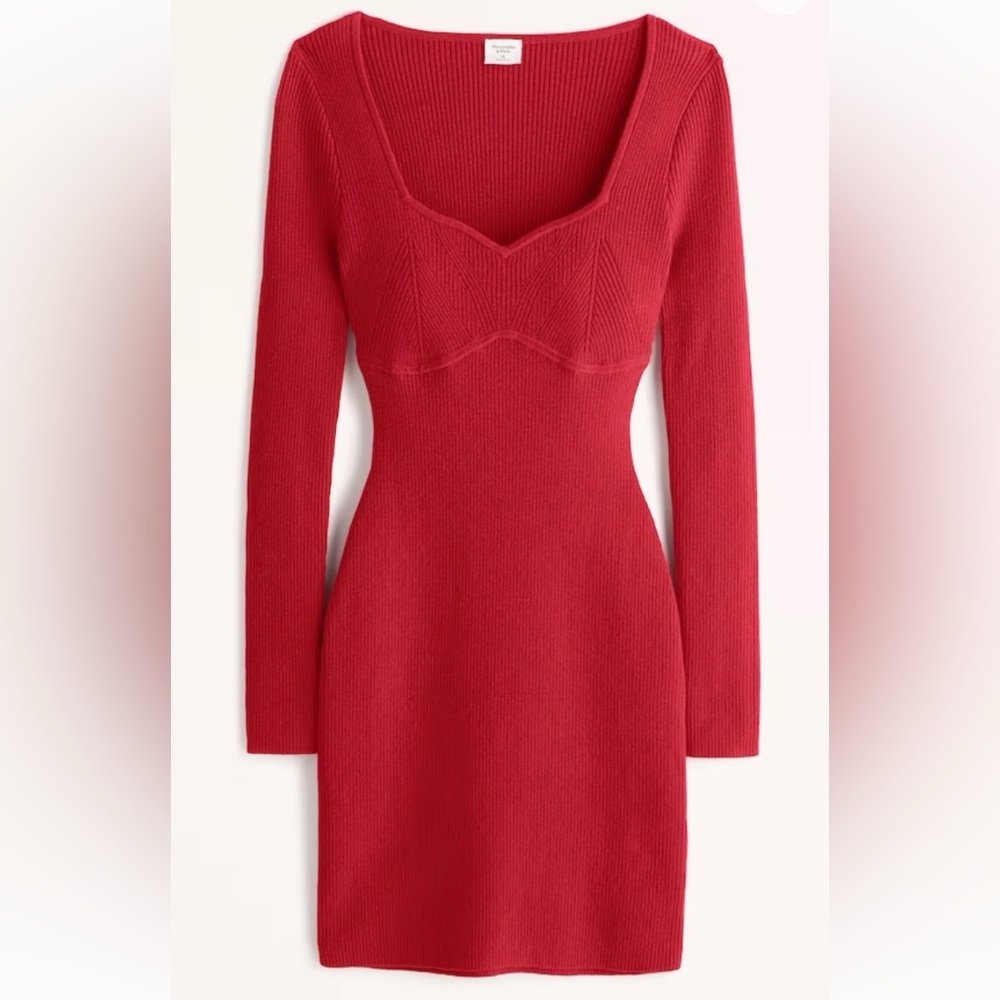 NWT Abercrombie & Fitch Sweetheart Red Long-Sleeve Corset Sweater Dress